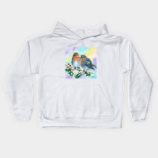Robins on a holly branch Kids Hoodie